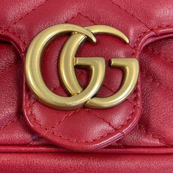 Gucci Calfskin Matelasse Super Mini GG Marmont Shoulder Bag - Red - Preowned - Picture 4 of 10